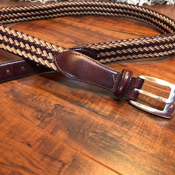 Vintage Brighton Woven Brown and Tan/s LEATHER with Silver Hardware Buckle sz 42 main image 6